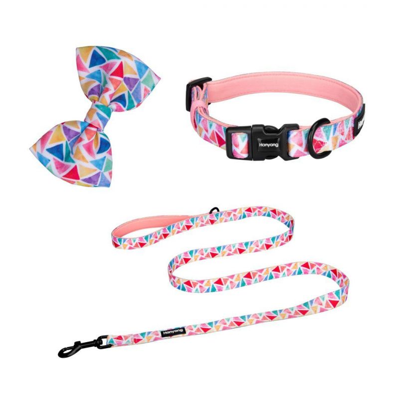 Free Sample Pet Products Custom Dog Collar and Leash Set with Bowtie Bandana Adjustable Dog Leash Dog Collar