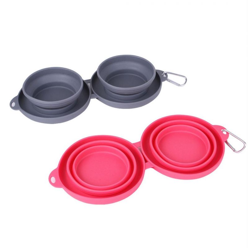 Foldable Silicone Dog Bowl Double Bowl Design Non Slip Dog Bowl Outdoor Travel Portable Pet Bowl