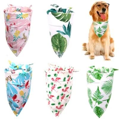 Summer Triangle Hawaii Flamingo Bibs Reversible Scarf Adjustable Washable Pet Kerchief Dog Bandana