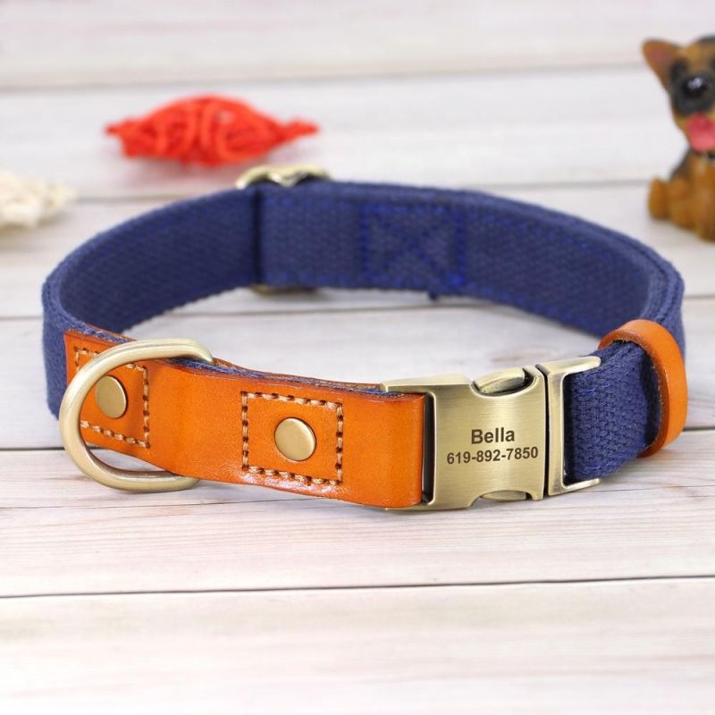 Hot Sale Genuine Leather Polyester Cotton Webbing Dog Collar