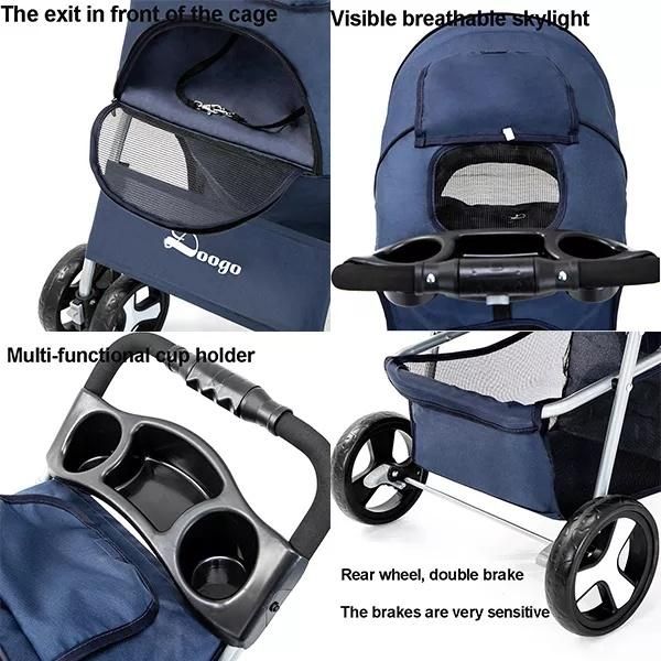 Multi-Colors Pet Carrier Stroller Lightweight 4 Wheels One Hand Fold up Dog Stroller