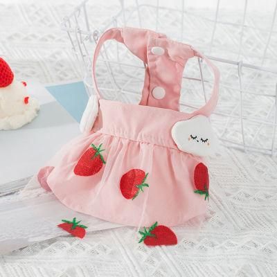 Dog Summer Strap Skirt Cloud Strawberry Embroidered Piece Mesh Skirt Dress Pet Clothes