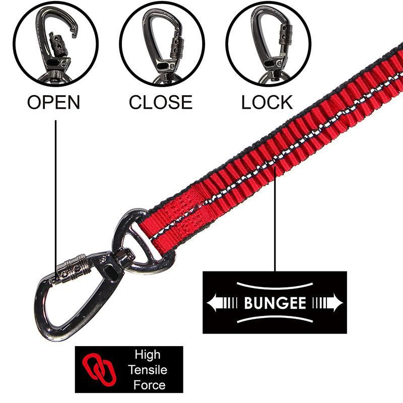 6 FT Hands-Free Bungee Leash Strong Reflective Heavy Duty Safety Leash with Locking Carabiner Clip