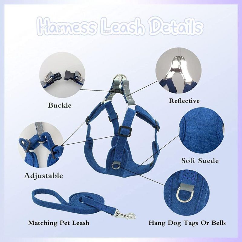 Pure Blue Color Pet Harness Soft Suede Dog Harness