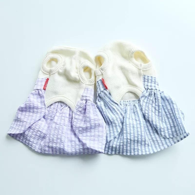 Dog Pets Clothes Cotton Elasticity Plaid Cats Dogs Dress Skirt