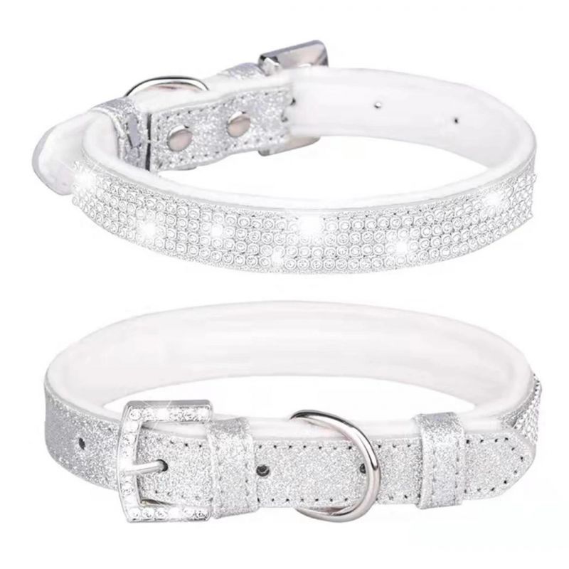 Beautiful Princess Pet Collar with Crytal and Soft Fleece Inside PU Dog Collar