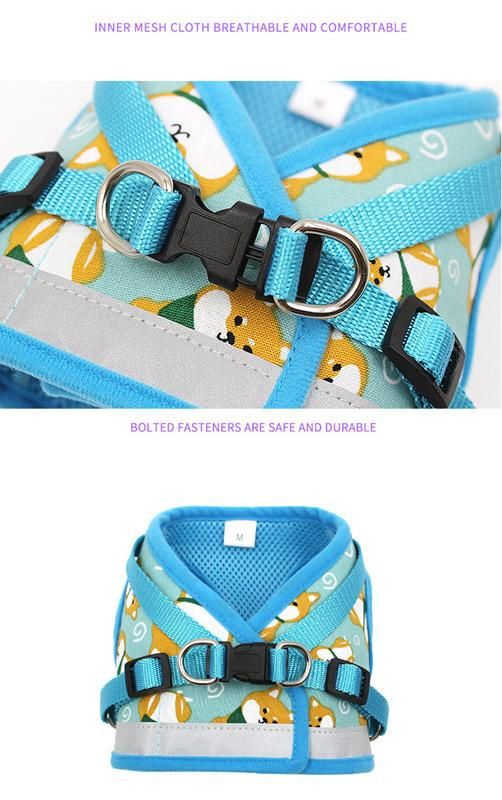 Reflective Dog Harness Vest for Small Medium Dogs Cartoon Print Mesh Pet Supplies