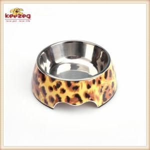 Yellow Footprint Pattern Melamine&Stainless Steel Pet Dog Food Bowl (KE0012)