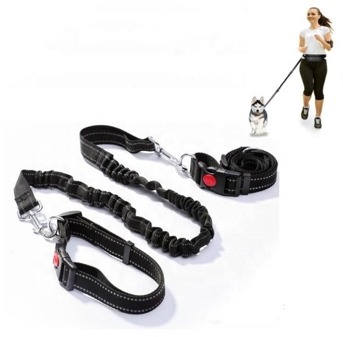 Retractable Nylon Hands Free Waist Dog Leash with Dual Bungees for Hiking Jogging Running