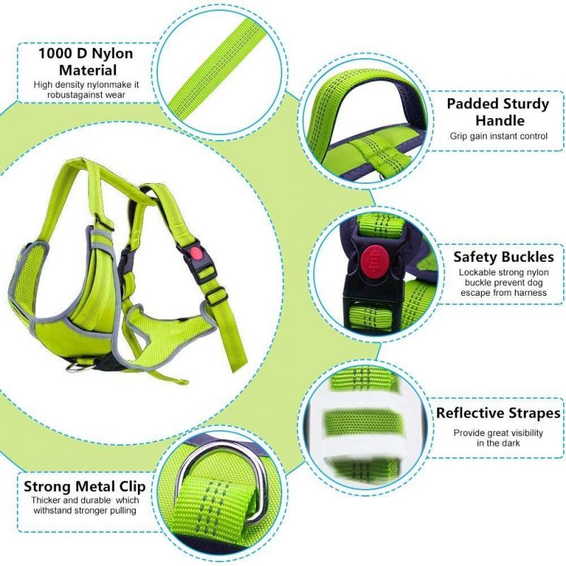 No Pull Padded Harness Leash Set - Padded Reflective Dog Vest with Grip Handle