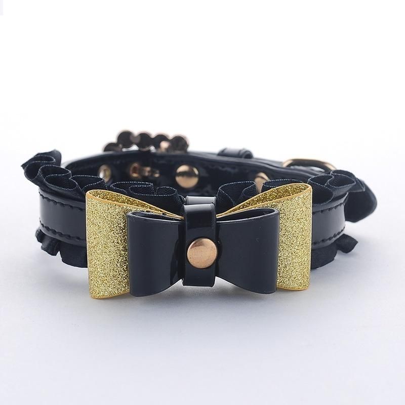 Fashion Jeweled Black Crystal Bow Dog Collar and Leash Set for Pet Cat Small Dog Leash Pearl Necklace Chain