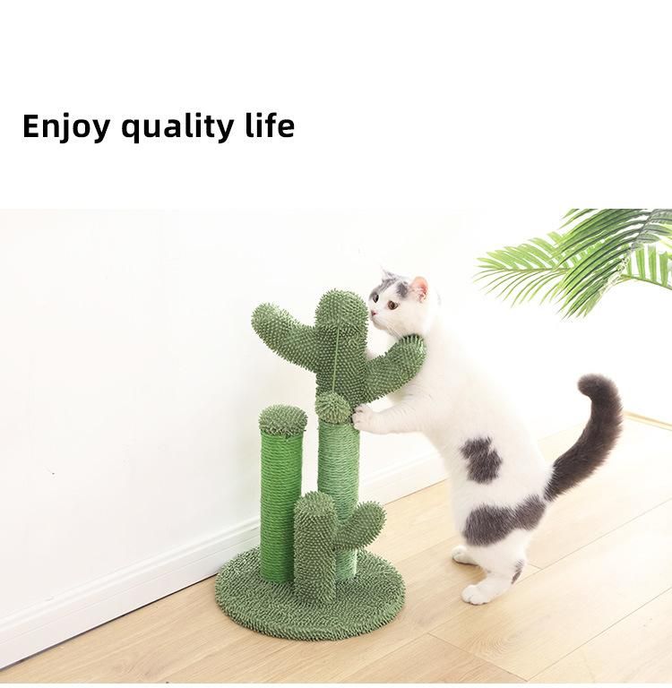 Petstar 2020 Natural Sisal Cat Scratching Post Cactus Cat Scratcher Featuring 3 Scratching Poles and Dangling Ball