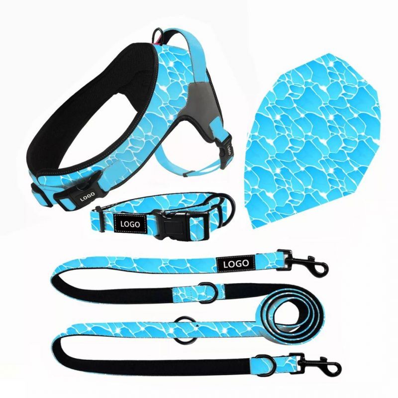 Full Body H Dog Harness Set with Customized Pattern Soft Neoprene Pet Harness Dog Accessories