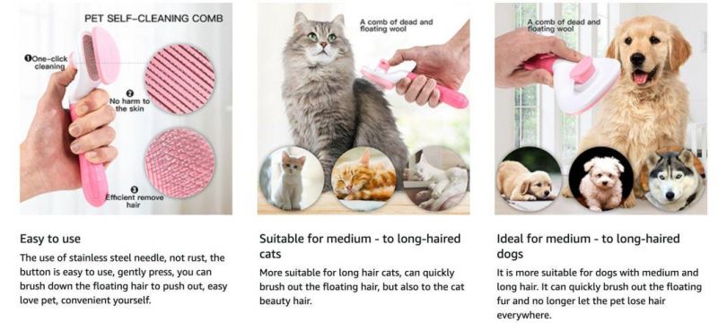 3 Colors Pet Massage Brush or Pet Comb, Stainless Steel Ball Head Steel Needle, to Pet Grooming