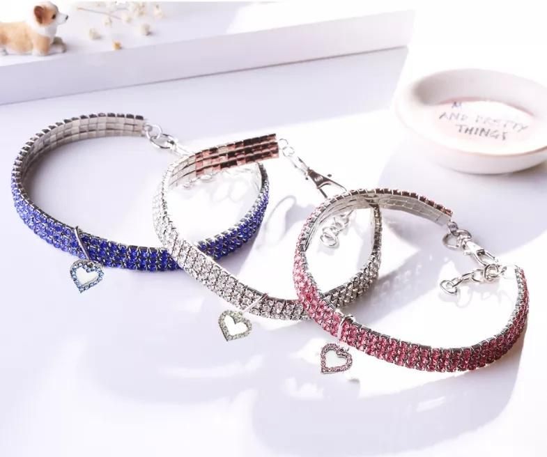 Wholesale Crystal Elastic Bright Necklace with Pendant Popular Pet Collar Dog Jewelry