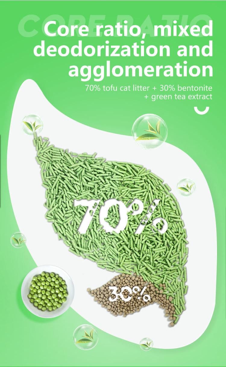 2022 Pet Products, Dust Free Super Clumping Pet Sand, Nature Colored Green Tea Tofu Cat Litter