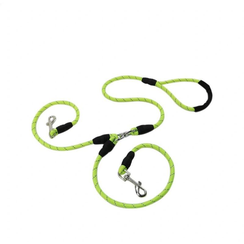 Highly Reflective Threads Strong Durable Nylon Dog Leash with Comfortable Padded Handle for Double Two Dogs
