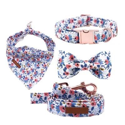 Luxury Accessories for Dogs Cats Nylon Adjustable Metal Buckle Dog Collar and Leash Set 2021 Custom Pattern Bandana Pet Supplies