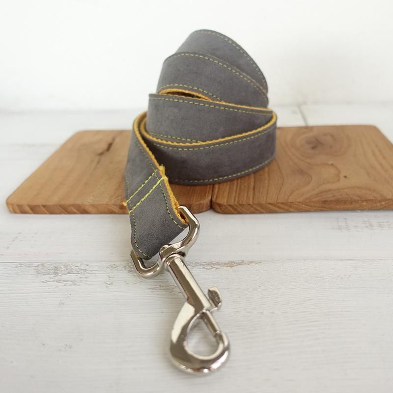 Dog Collar and Leash Set Adjustable England Gentleman′ S Design Grey Dog Collar Leash Bow Tie for Small Medium Large Dogs