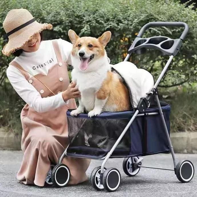 Portable Folding Pet Stroller Dog Carrier Four Wheels Pet Trolleys Detachable Pet Stroller