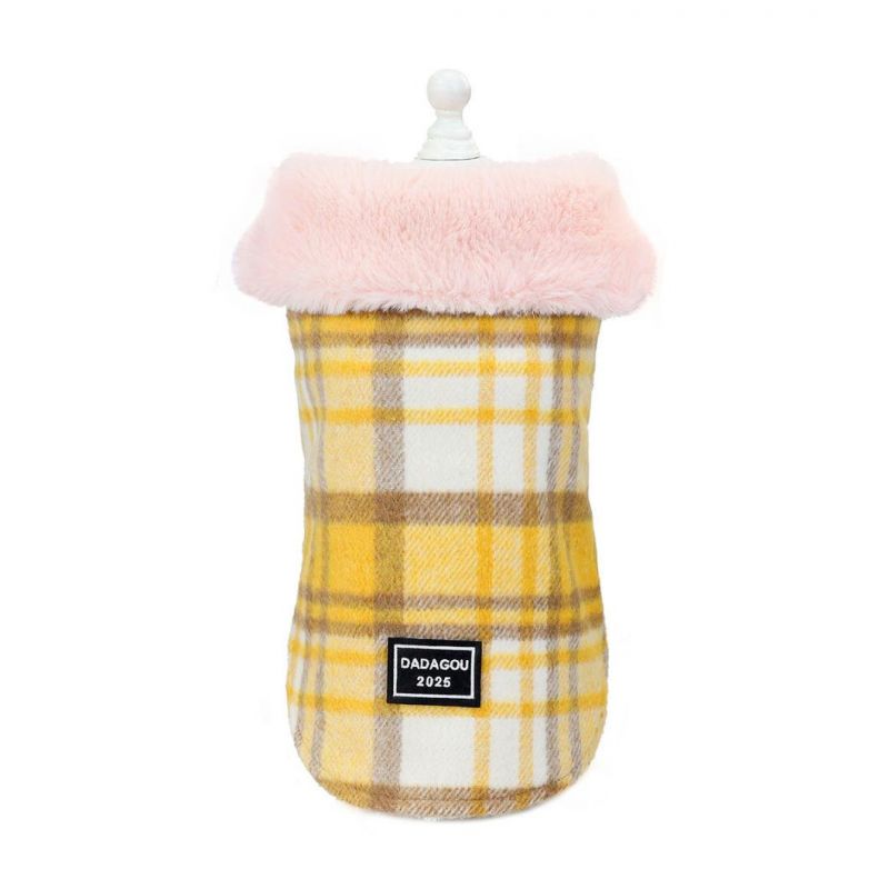 Fashion Autumn Winter, Tricolour Woolen Plaid Pattern Stretchy Turn Down Collar Pet Clothes