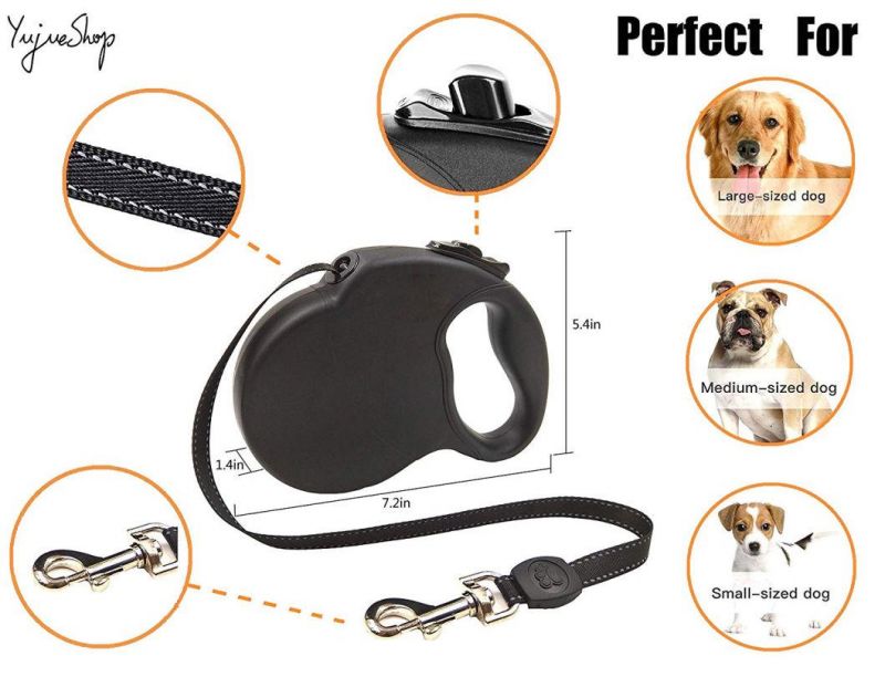 Strong Durable Reflective Ribbon Cord One Hand Operation and Retractable Dog Leash for Walking Leash Large Medium Small Dogs 110lbs