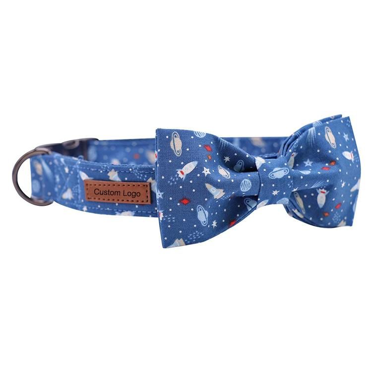 Custom Logo and Pattern Special Bow Tie Dog Collar Adjustable Printed Strong Durable Print Cotton Webbing Pet Bowknot Collars