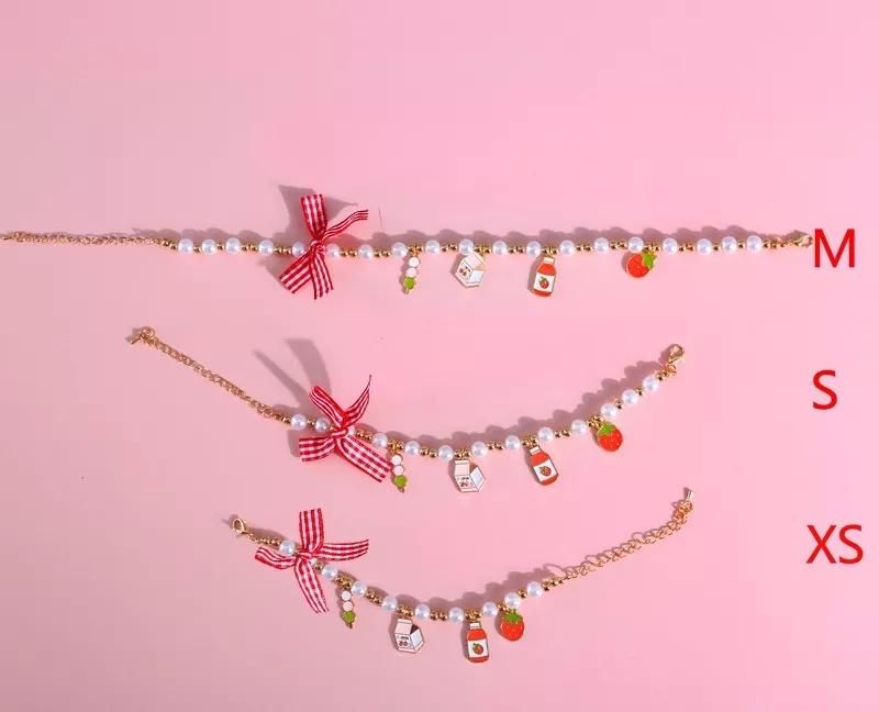 Pearl Bells Collar Adjustable Cat Rabbit Birthday Dog Pendant Chain Necklace Bow Pet Accessories