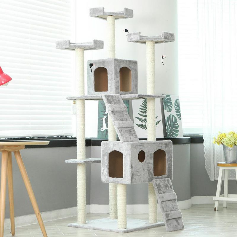 High Quality Certified Pet Products Factory Supply Large Stable Safe Wooden Luxury Cat Tree Tower Furniture Game Toy Cats Climbing Frame Play House