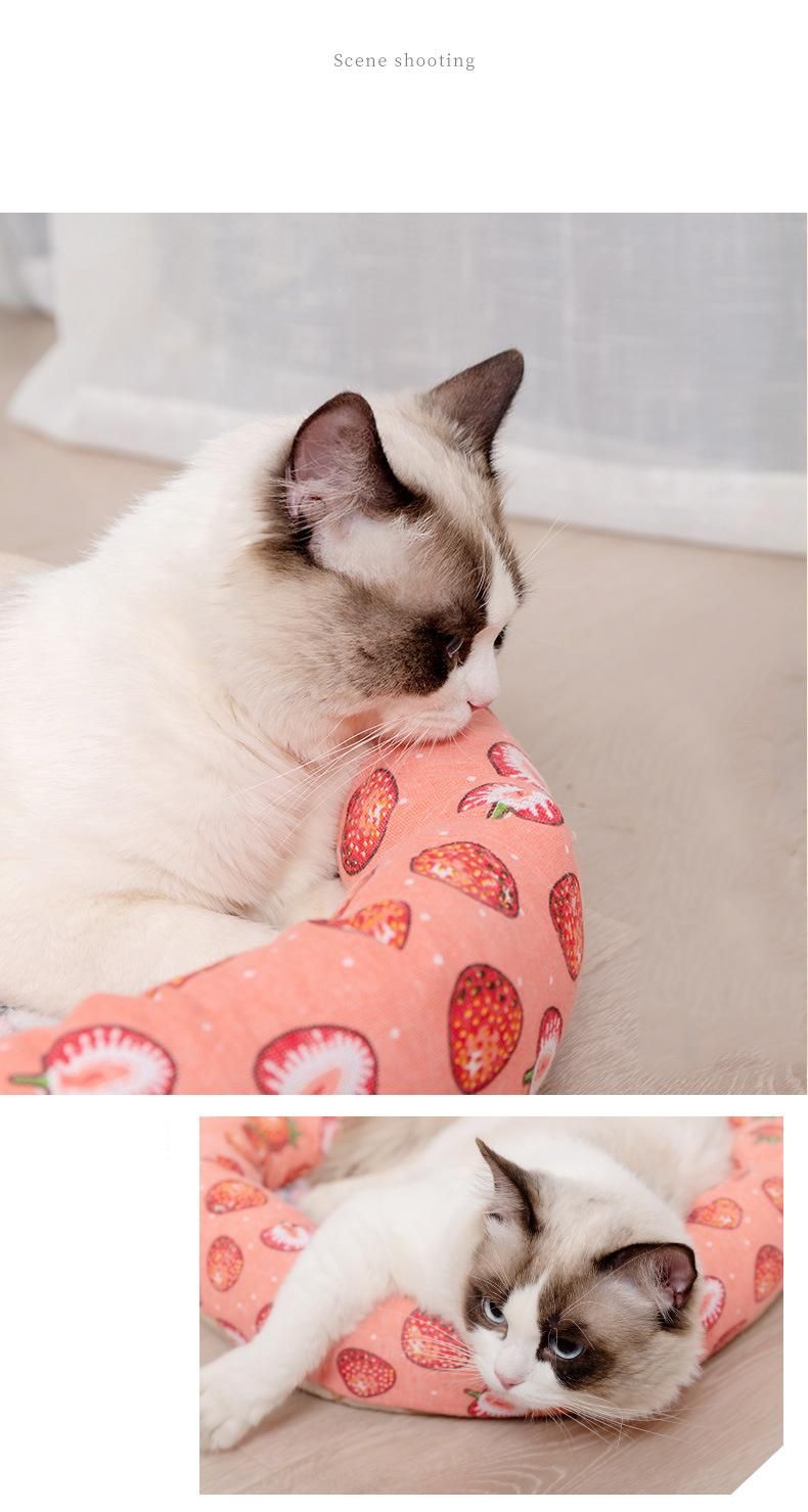 New Design Round Shape Warm Round Calming Luxury Oval Pet Beds Cute Donut Small Animals Pet Bed Strawberry Plower