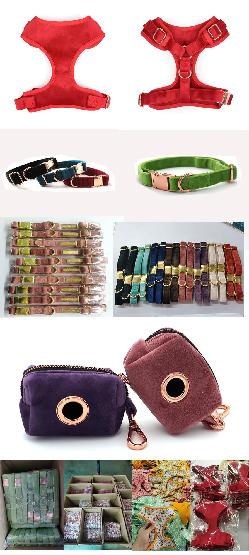 OEM High Quality Rose Gold Metal Buckle Adjustable Velvet Dog Leash and Dog Collar