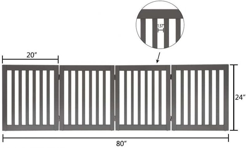 Wooden Freestanding Dog Gate Wood Pet Gate with 4 Panels for Dog