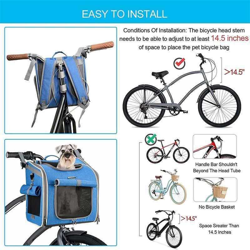 Outdoor Custom Pet Travel Backpack Carrier Dog Bike Carrier Front Basket Bag Foldable Booster Seats Bicycle Carrier Bag for Dogs