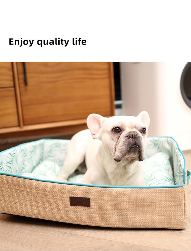 Non-Slip Bottom Fashion Braided Woven Pet Bed Collapsible Dog Bed