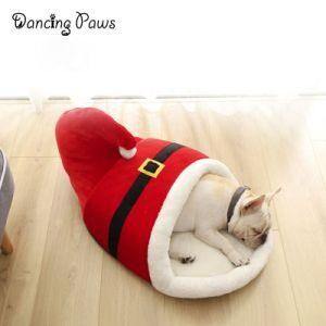 New Model Winter Christmas Pet Beds Red Hat Shaped Dog Cat Cave Bed
