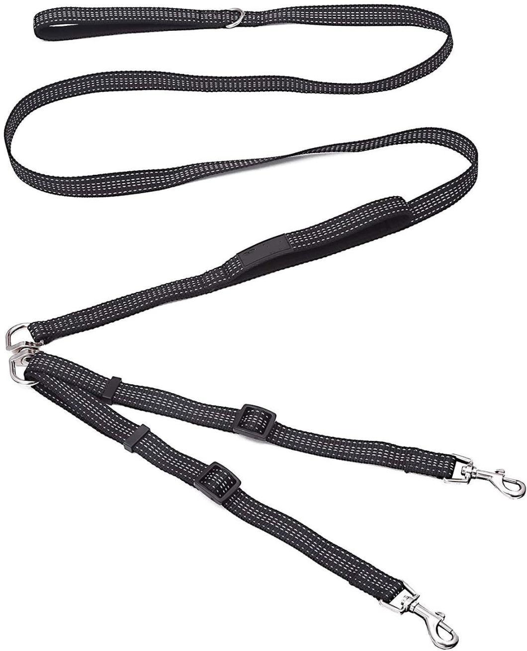 Premium Reflective Double Dog Leash with 2 Padded Handles