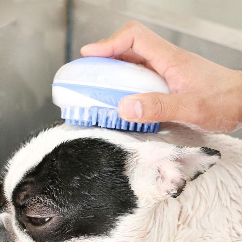 2 in 1 Pet Brush Bath Massage Brush, Pet Grooming Shampoo Dispenser, Soft Silicone Bristles, Used for Cleaning, Grooming, Removing Long and Short Hair