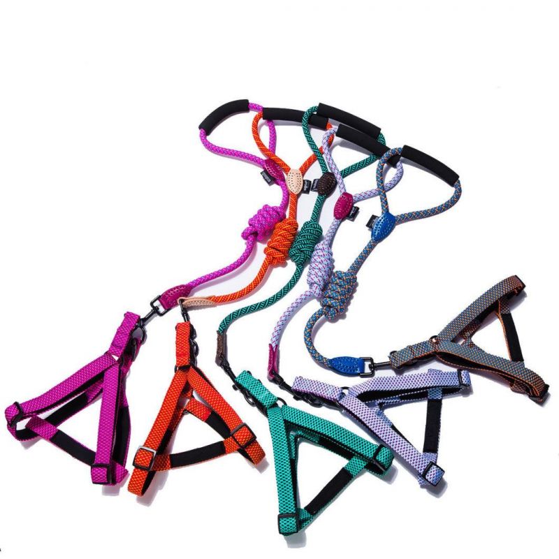 Wholesale Rainbow Jacquard Relective Pet Accessories Dog Harness Dog Leash Pet Product