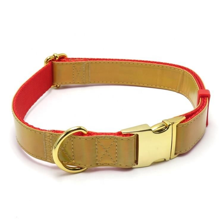 Custom High Quality Gold Metal Buckle Nylon PU Dog Collars Matching Leash Available Separately