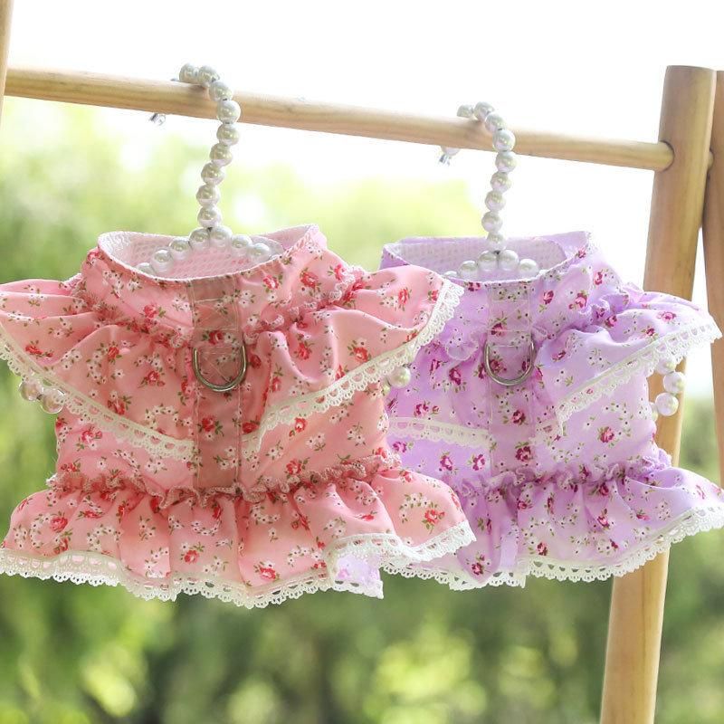 Lovely Small Flower Adjustable Portable Pet Harness and Leash Set
