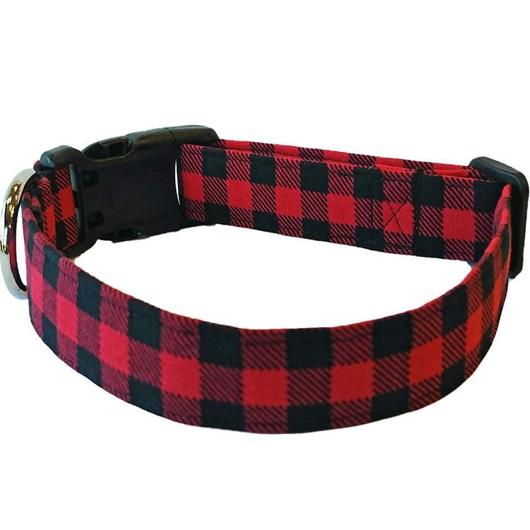 Amazon Red Plaid Gingham Hunter Winter Fabric Checkered Plaid Christmas Checkerboard Adjustable Dog Collar