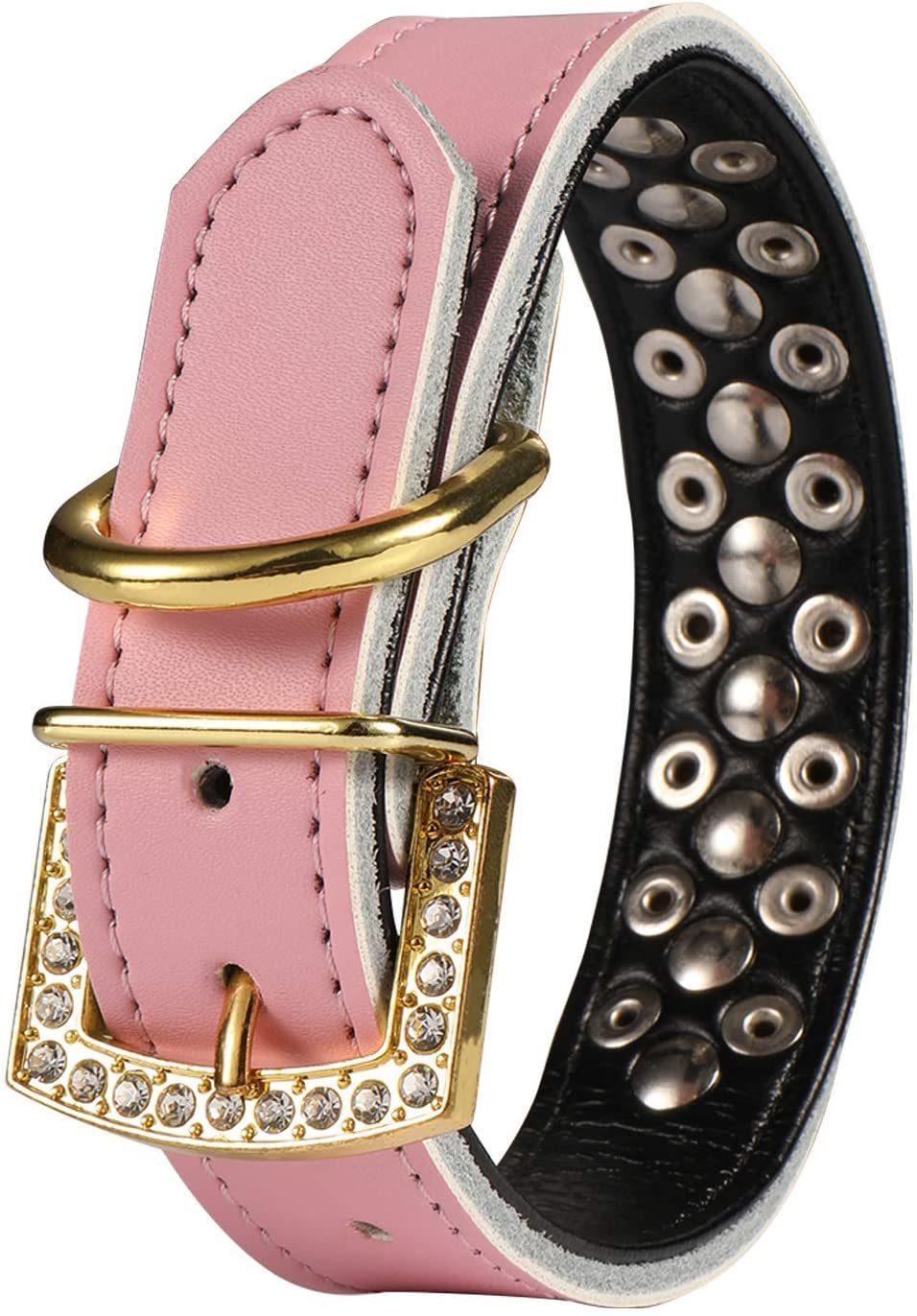 Luxury Gold Rhinestones Buckle Soft Leather Mushrooms Rivet and Gold Spikes Studded Personalized Collar