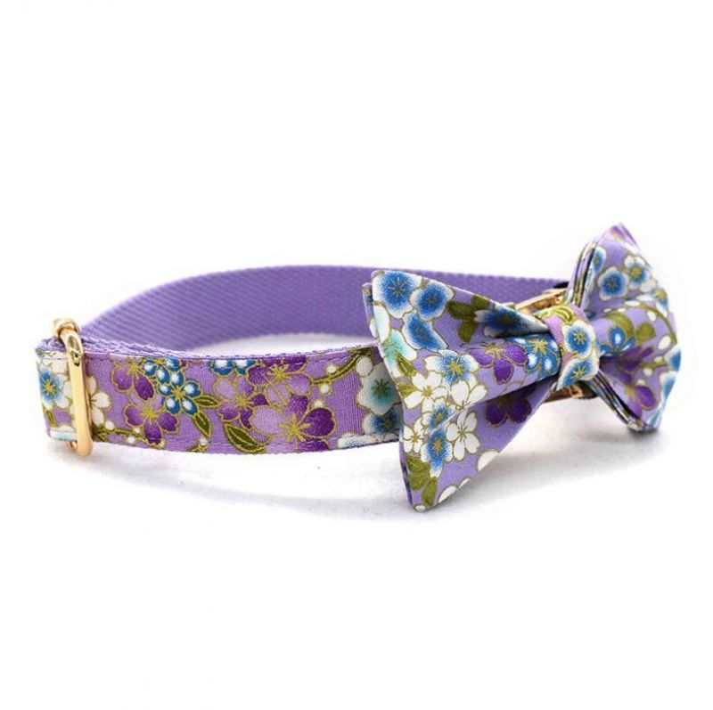 Japanese Style Purple Floral Dog Collar Leash Pet Supply