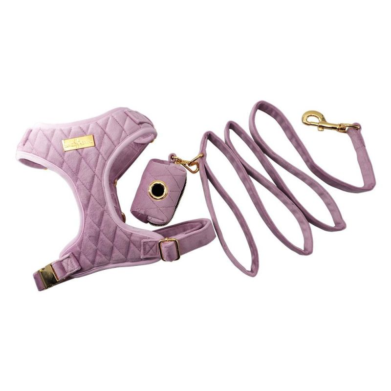 New Arrival Luxury Velvet Grid Pet Harness Set with Matching Collar Leash Reversible Dog Harness Vest