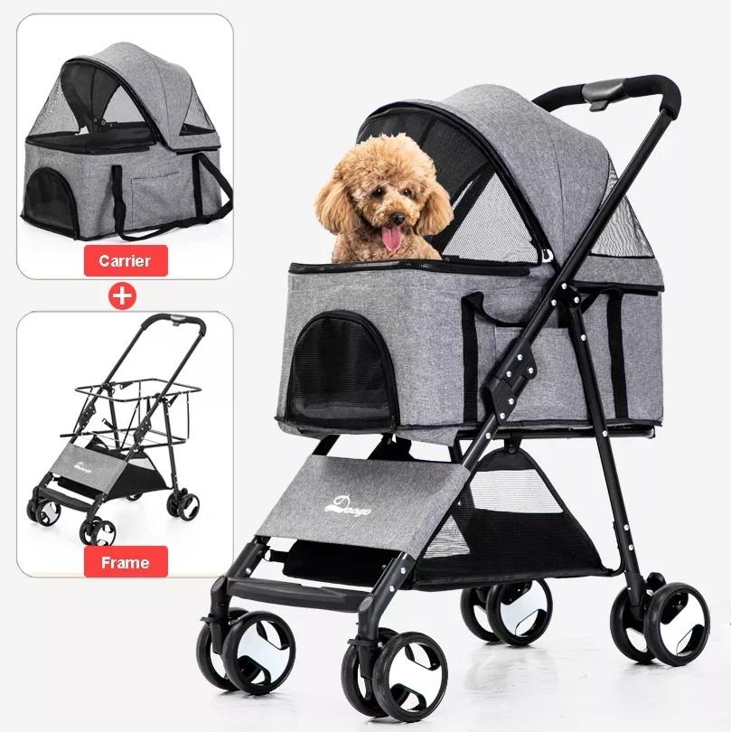 2 in 1 Separate Pet Stroller and Pet Carrier Four-Wheel Shock One Hand Fold up Pet Stroller