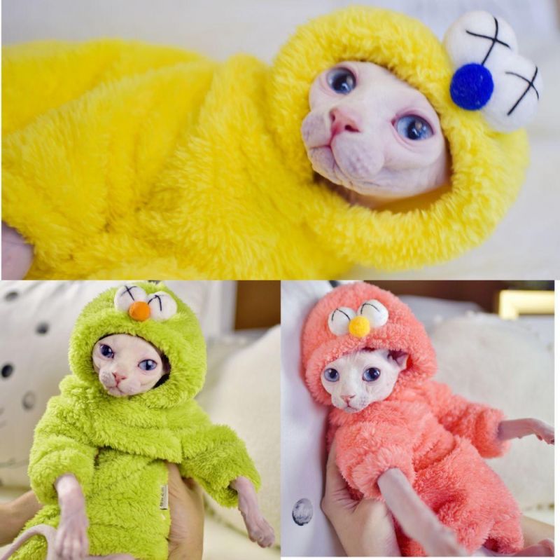 Exciting Sesame Street Double-Sided Lamb Fleece Winter Thickening Sphinx Hairless Cat Clothes