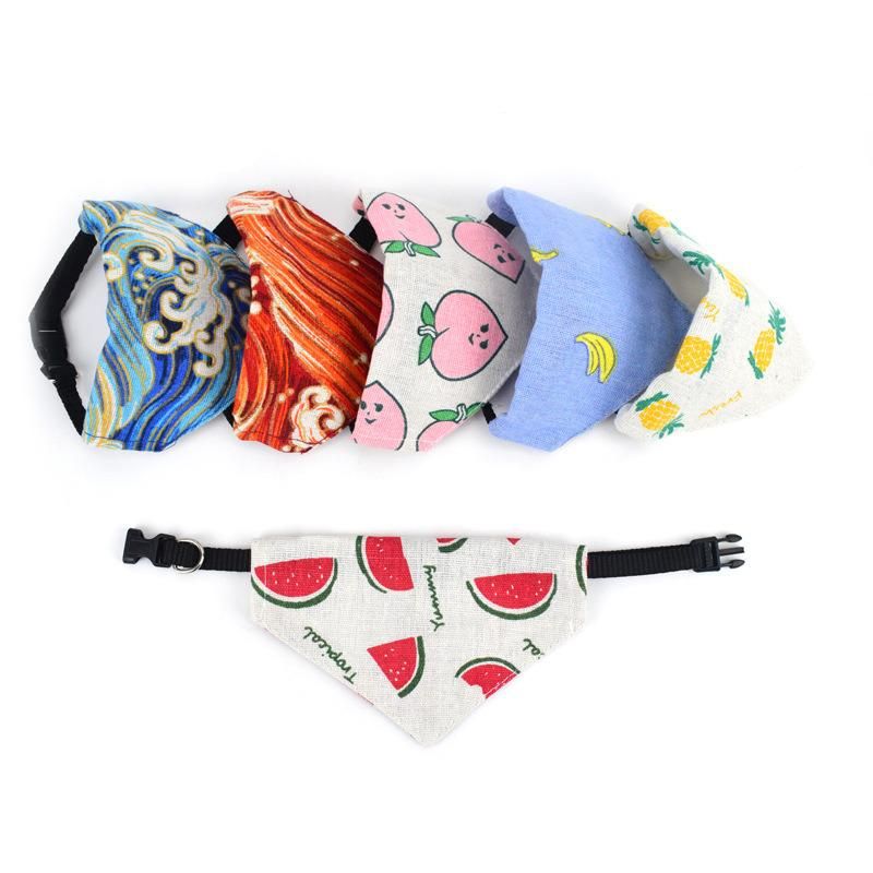 Pet Supply Soft Linen Double Layer Adjustable Pet Bandanas Printed Pet Dog Bandana Scarf