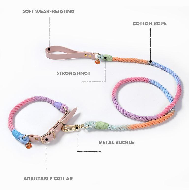 PU Leather Woven Rope Dog Collar & Lead, Custom Logo Pet Leash & Collar