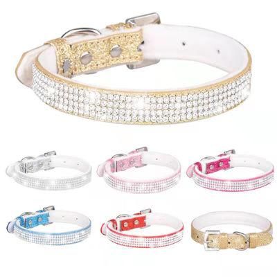 Sparkling Crytal Dog Collar PU Leather Pet Collar