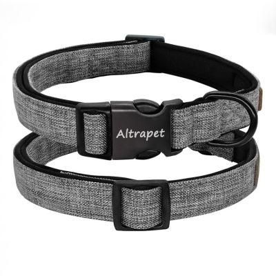 Fashion Design Soft Neoprene Padded Cotton Nylon Dog Collar with Engraving Logo Quick Release Buckle Personalized Collar for Dogs